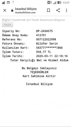 İstanbul Bilişim Dp-2434575 Nolu Siparişin Ücreti İptal Sonrası Geri İade Edilmedi.